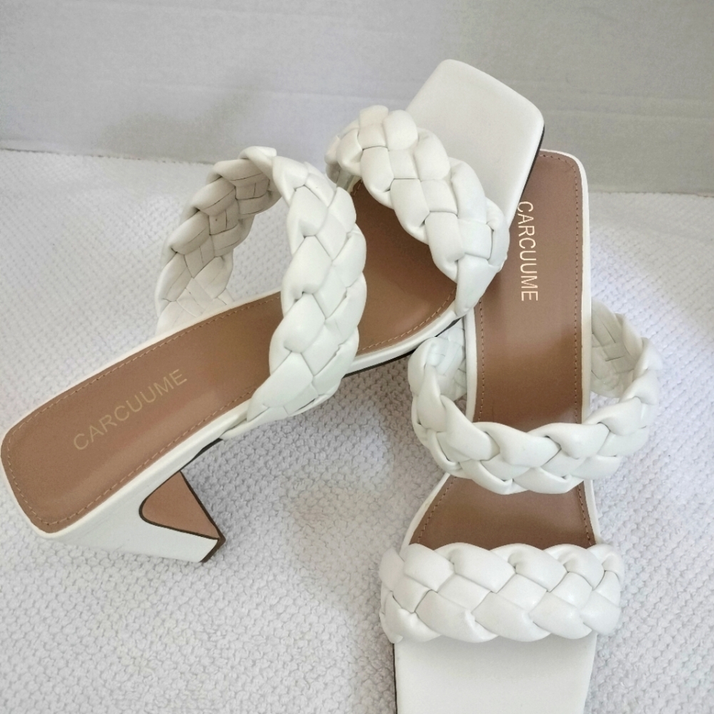 CARCUUME Women's Braided Open Toe Two Strappy Woven Muled Block Heels Sz 11